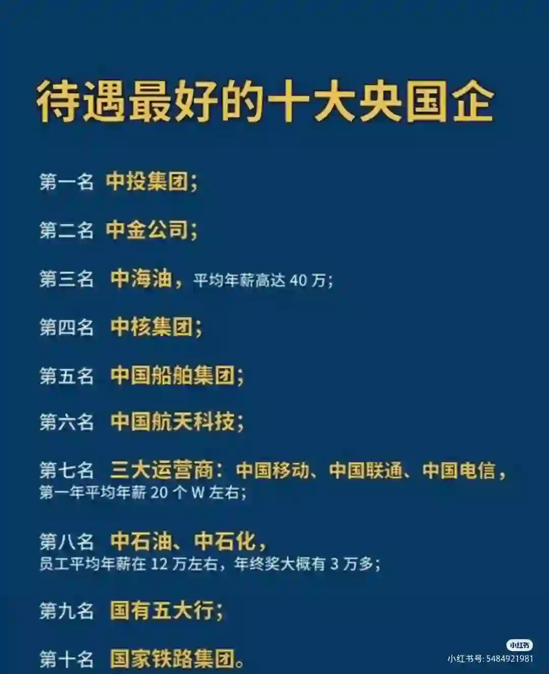 ||待遇最好的十大央国企，看过来职场待遇最