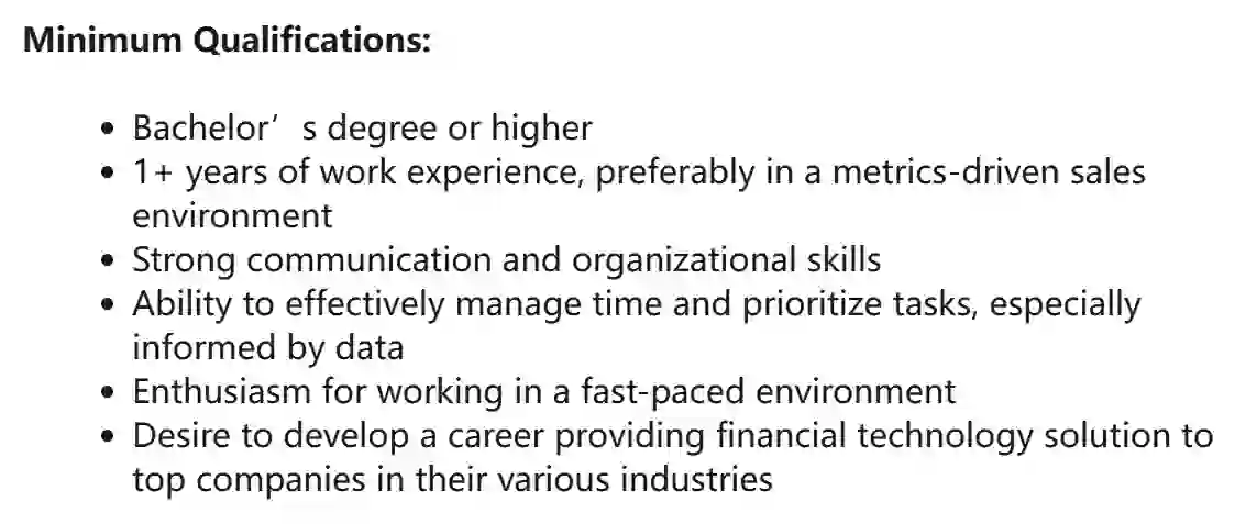 新加坡金融科技公司招人-1 年经验即可