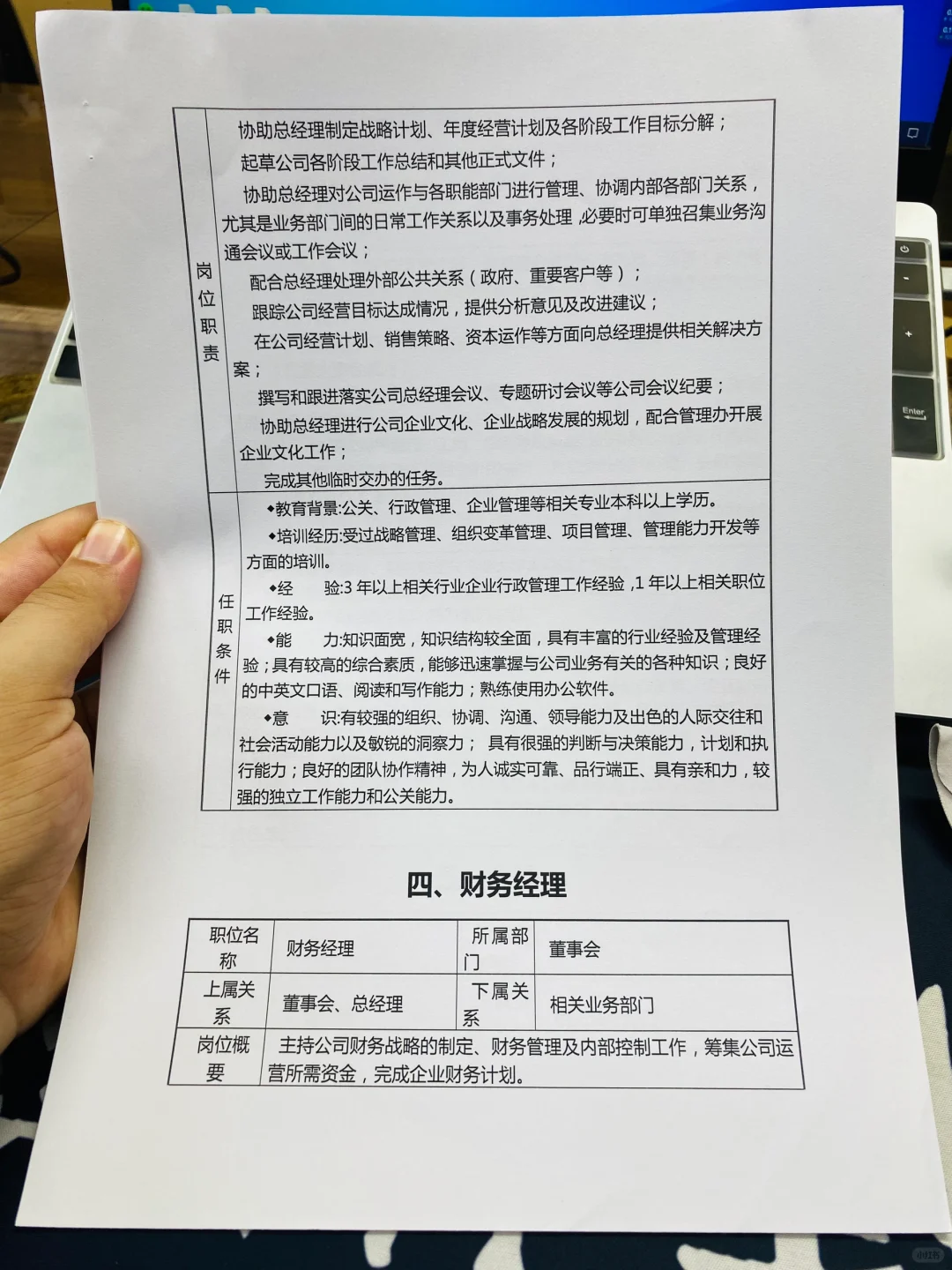 公司各岗位职责说明书