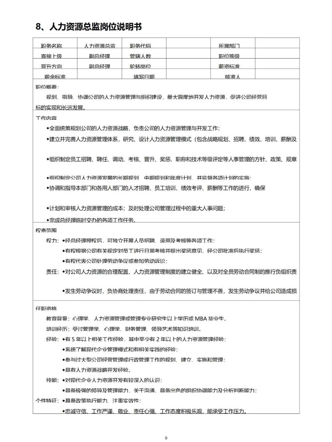 公司各岗位岗位说明书