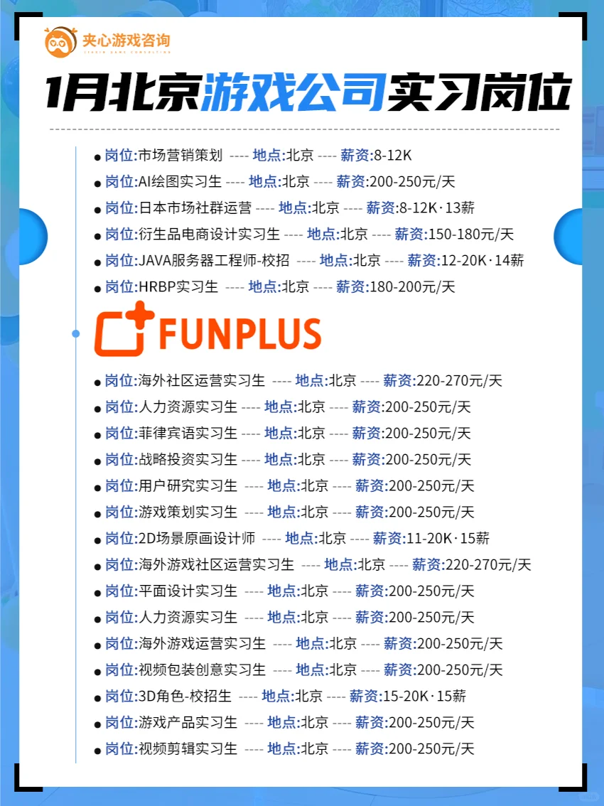 一月北京游戏公司岗位汇总！最新招聘机会！