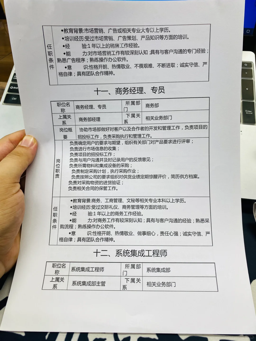 公司各岗位职责说明书