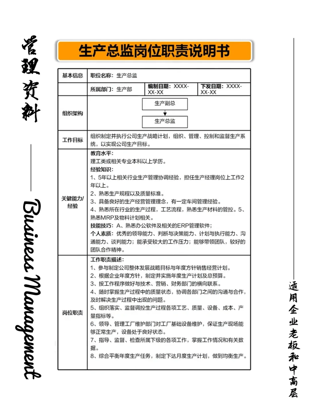 公司各职位岗位职责