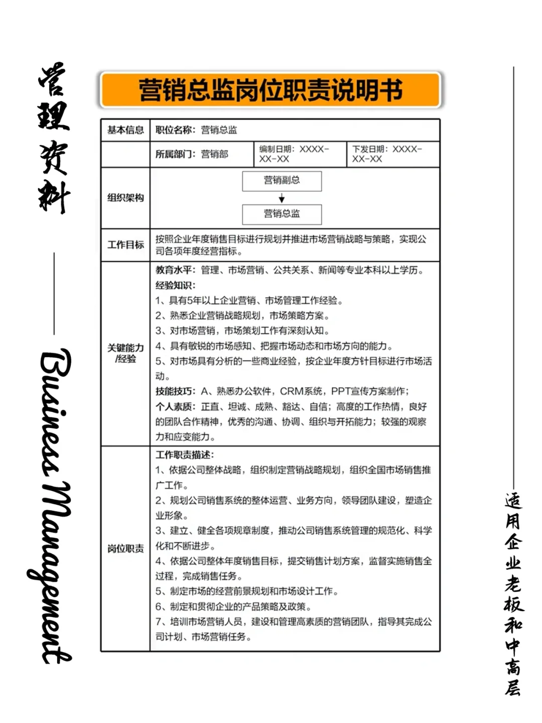 公司各职位岗位职责