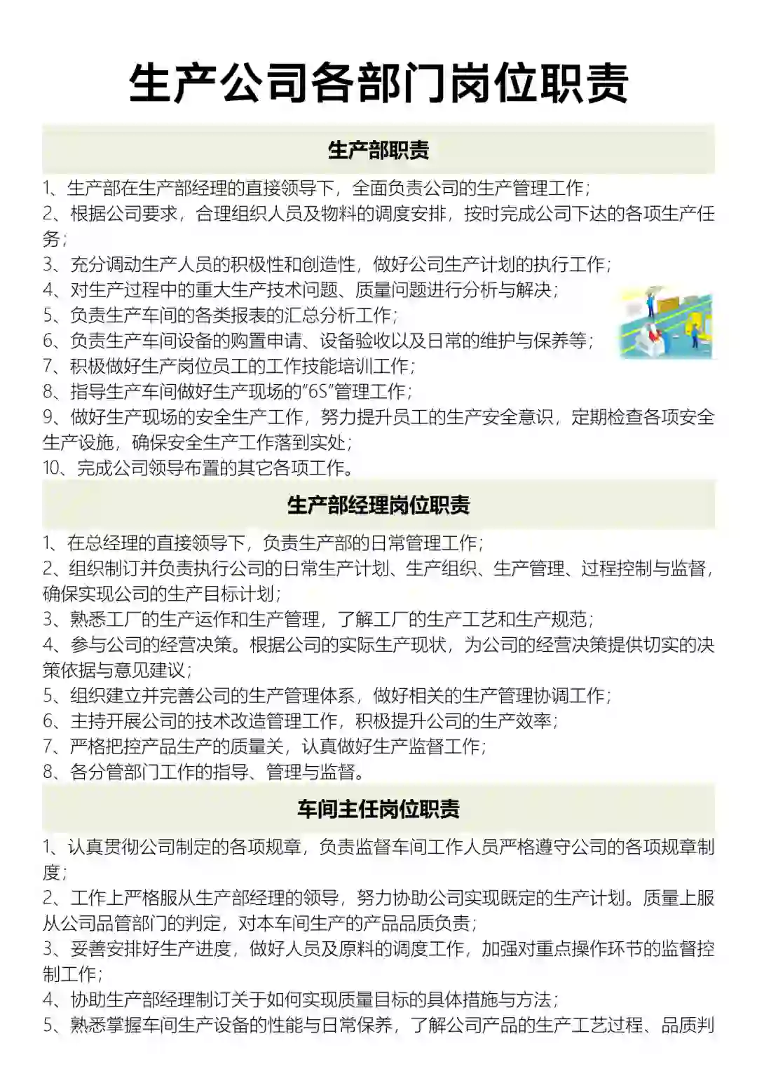 ✅生产公司各部门岗位职责
