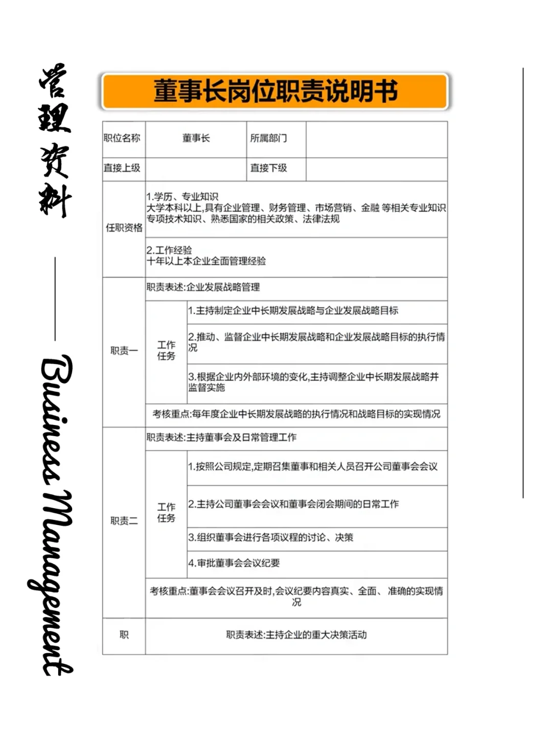 公司各职位岗位职责