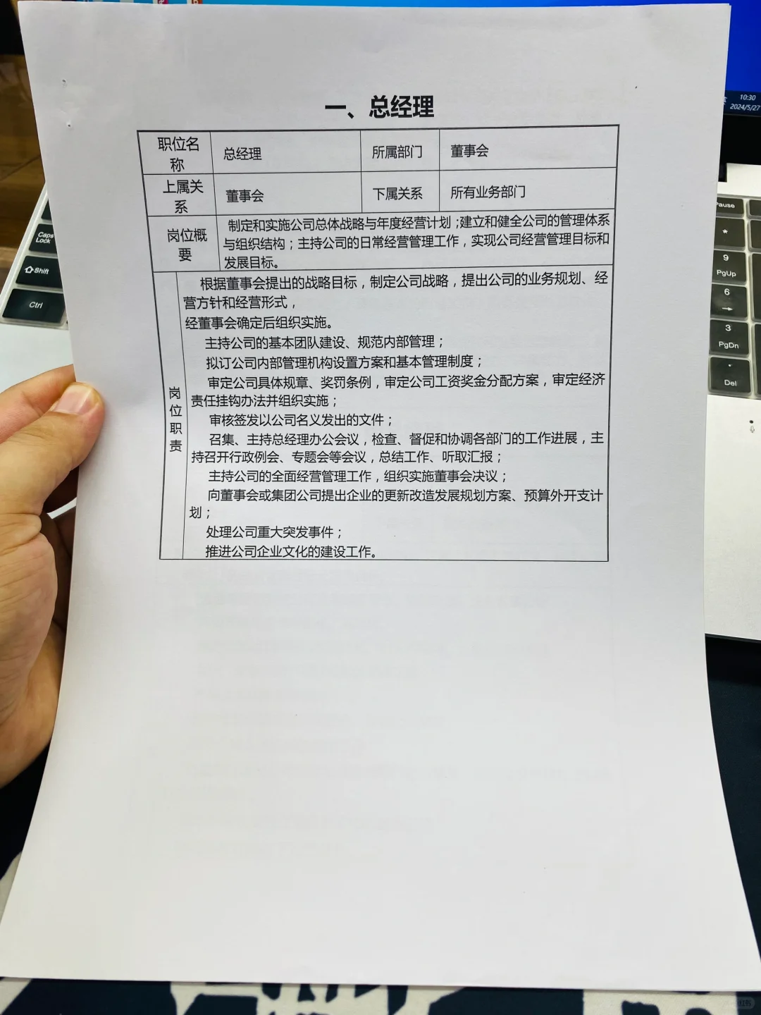 公司各岗位职责说明书