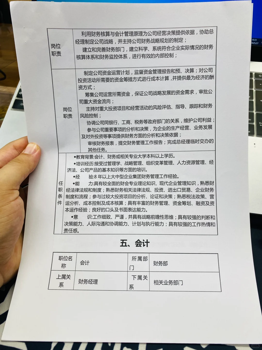 公司各岗位职责说明书