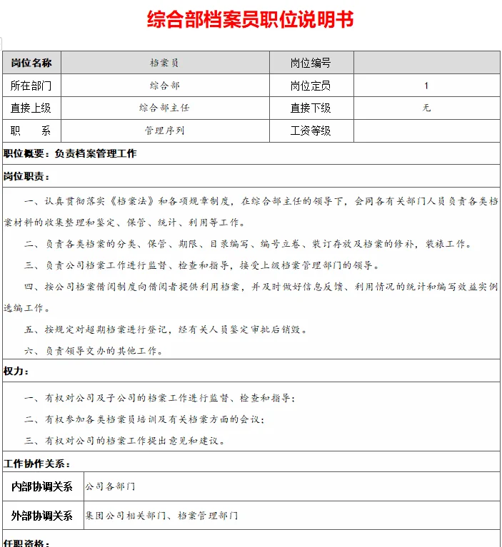 综合办公室各岗位职责说明书|小白工作指南