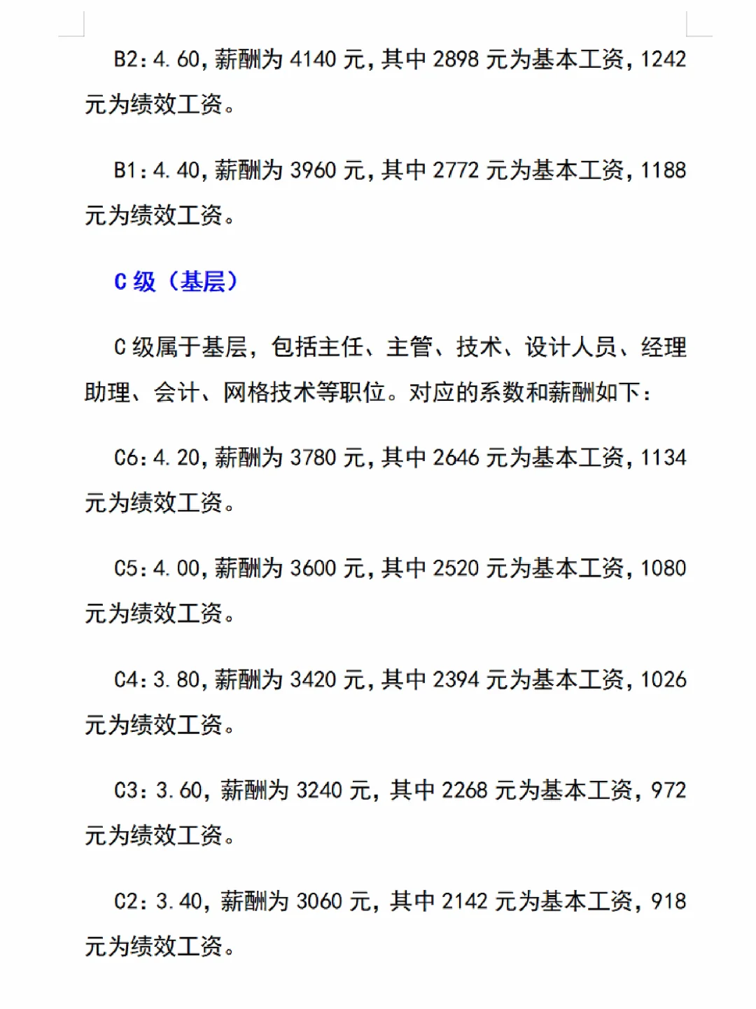 🙋🏻薪酬等级和岗位工资标准对照表