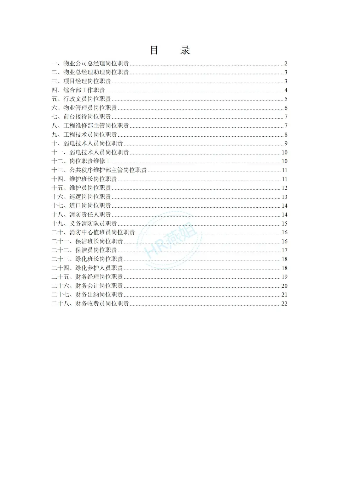 《物业管理公司各部门岗位职责说明书》