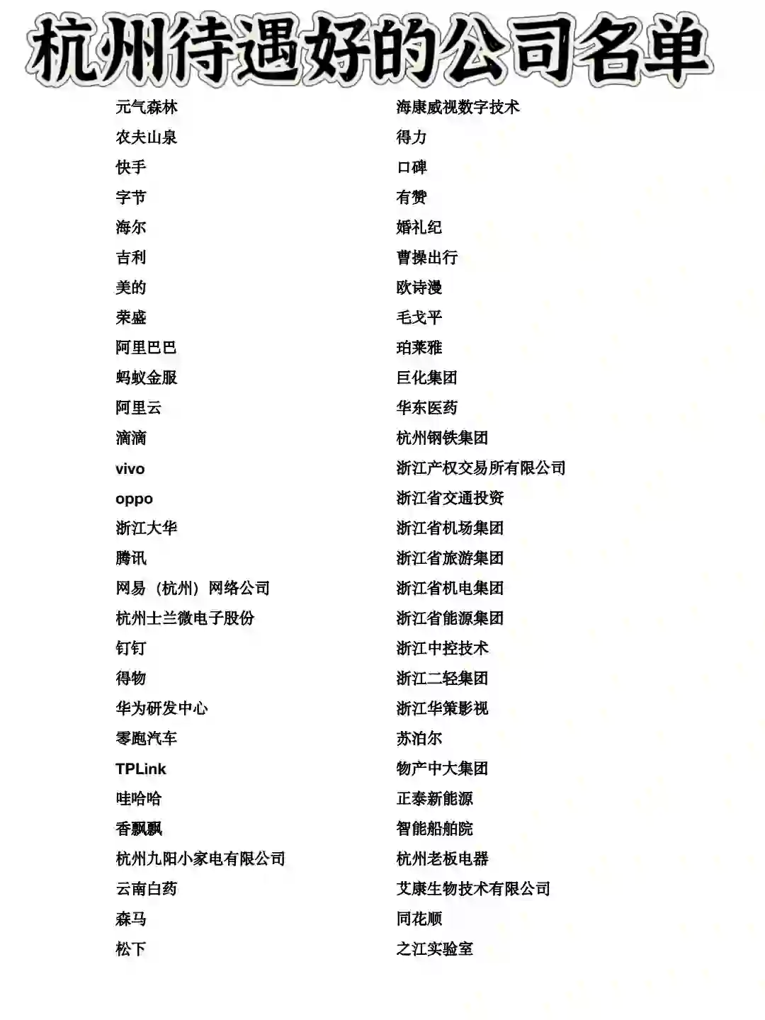 杭州待遇好的公司名单