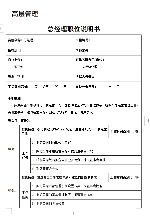 IT科技公司职位说明书大全