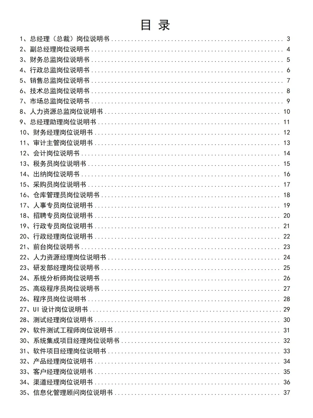人事总监 耗时7天 整理出来的岗位说明书