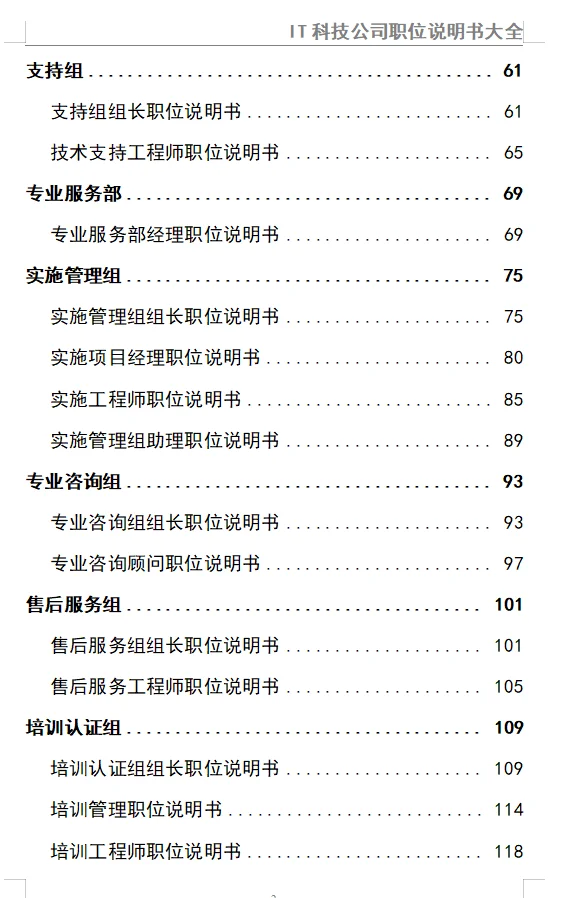 IT科技公司职位说明书大全