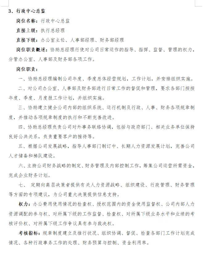 公司各岗位职责说明大全！