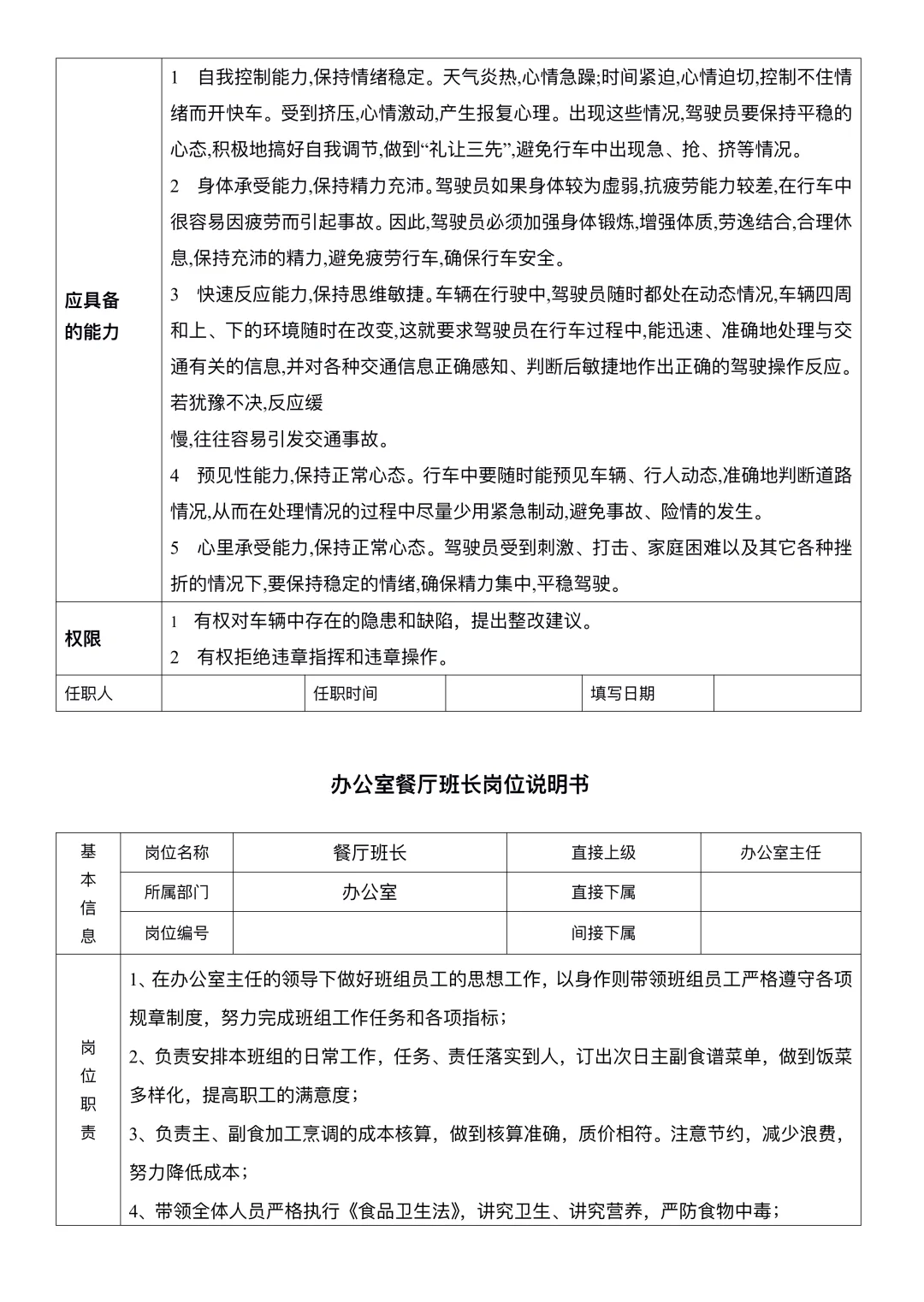 中小企业岗位职责说明书