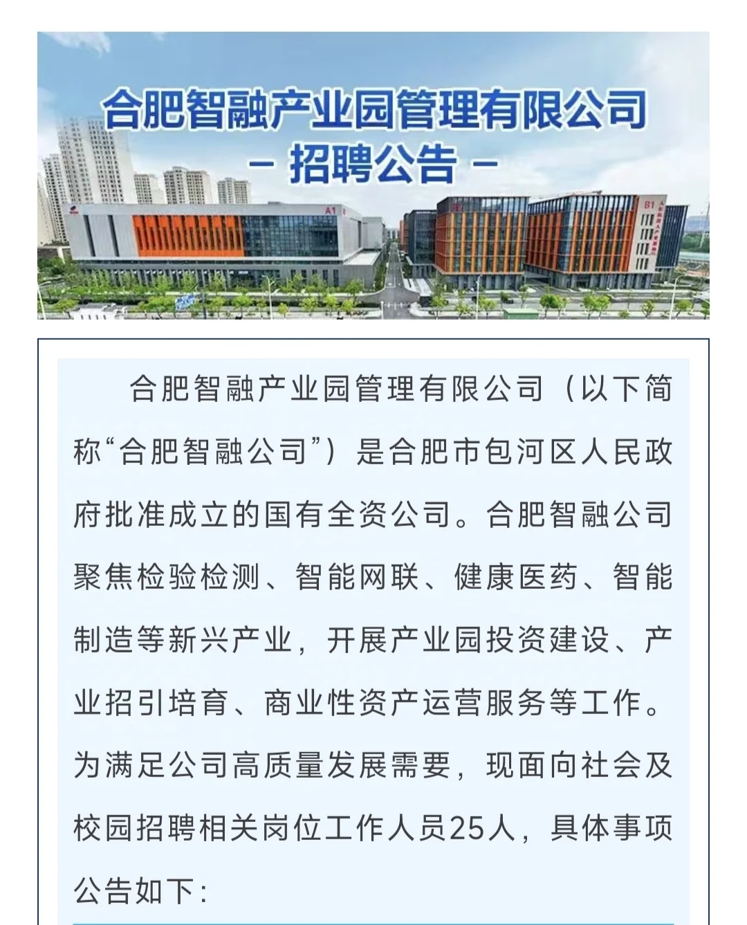 社招：包河区国有全资公司，多岗位