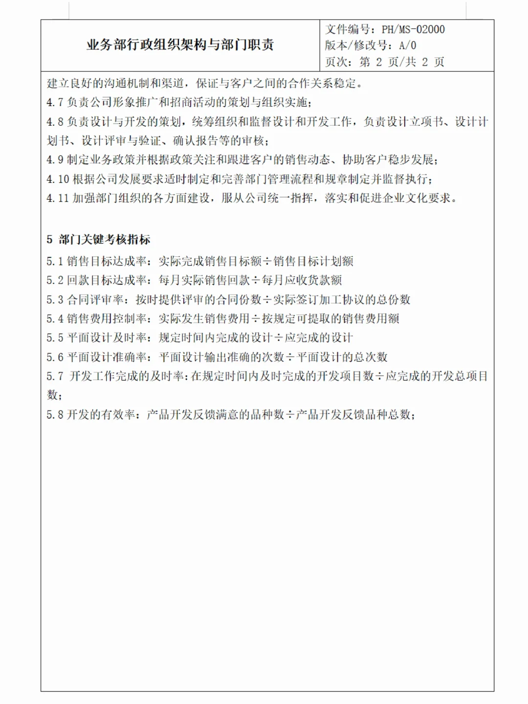 公司各部门架构、职责和各岗位说明书