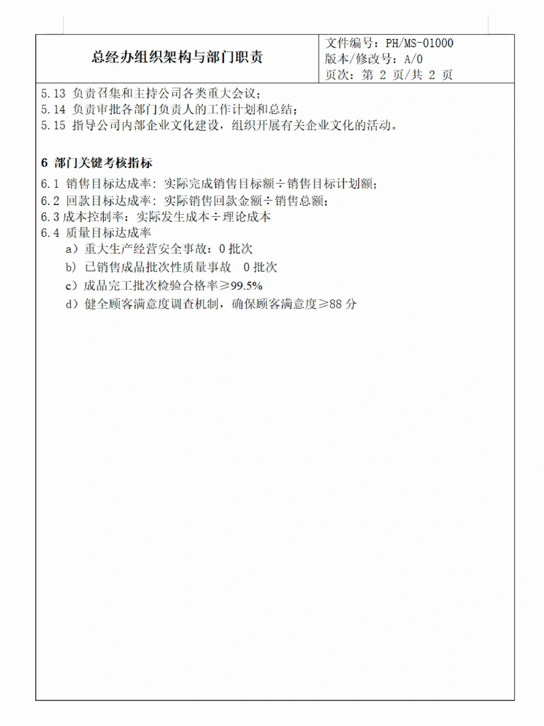 公司各部门架构、职责和各岗位说明书