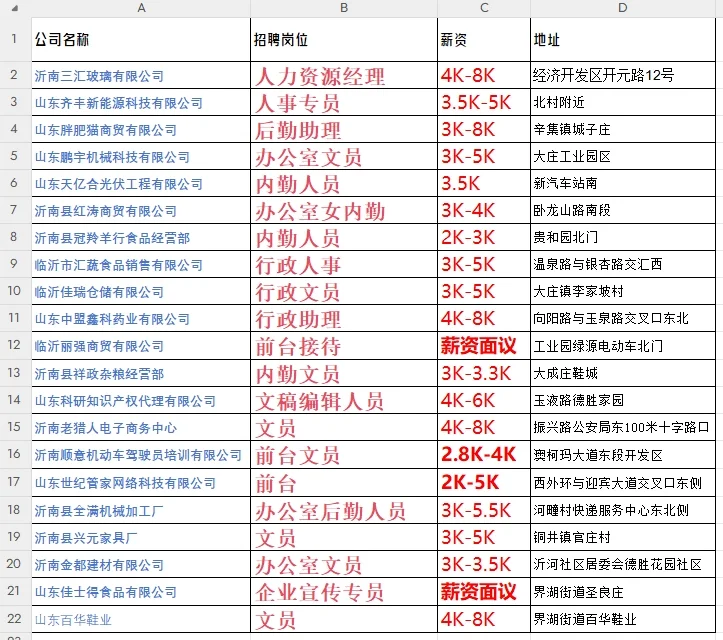 今日最新文职/后勤/前台/人资类岗位合集
