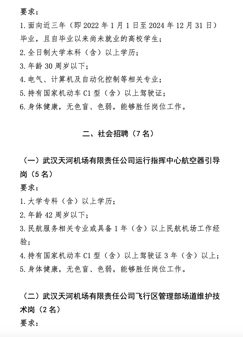 大专起报 ! 武汉天河机场公开招聘19人