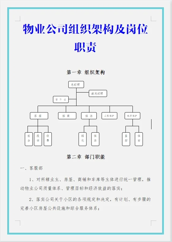 物业公司组织架构及岗位职责