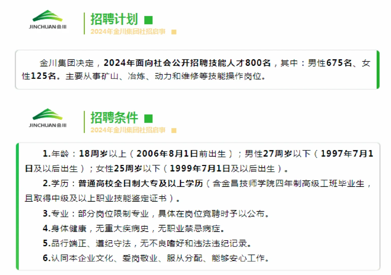 2024金川集团社招800人