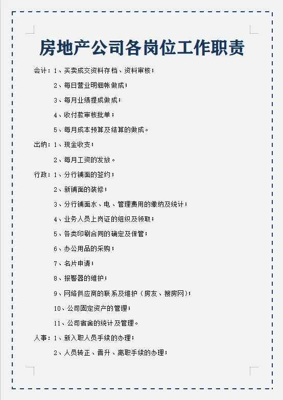 房地产公司各岗位工作职责
