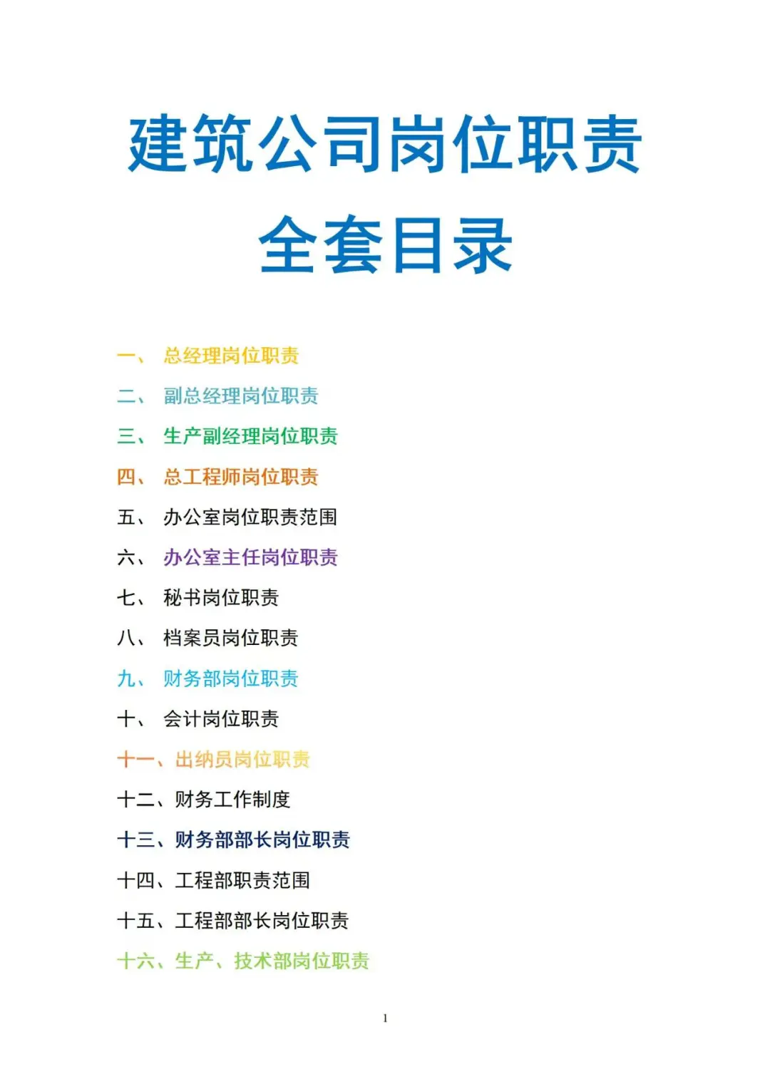 建筑公司岗位职责全套目录