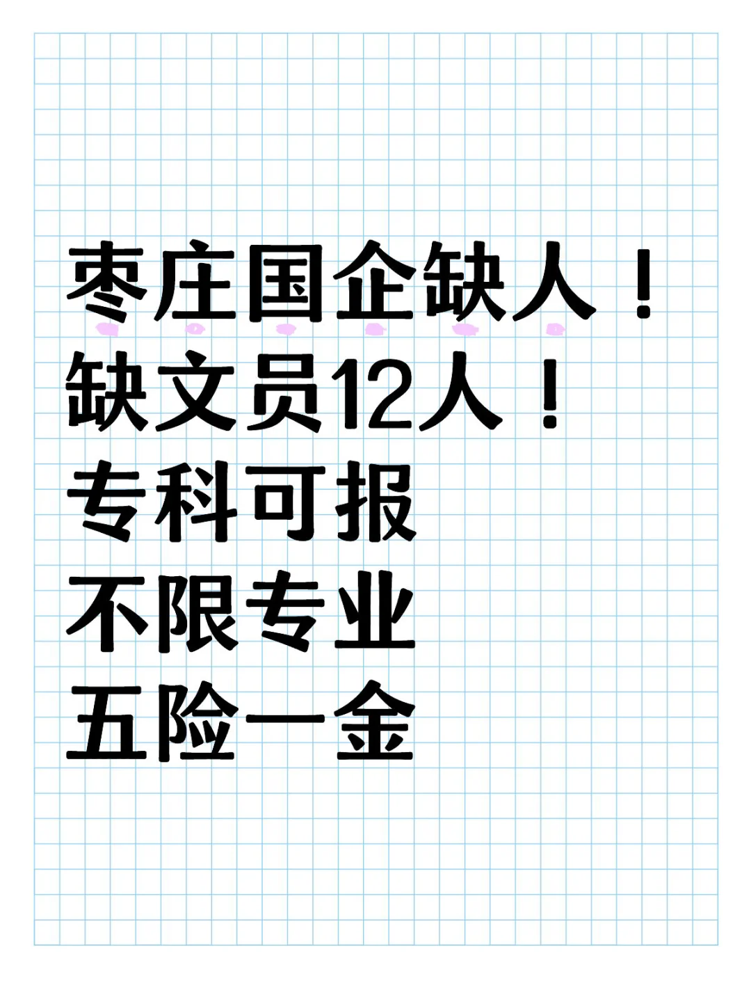 枣庄国企缺办公室文员！不限专业！