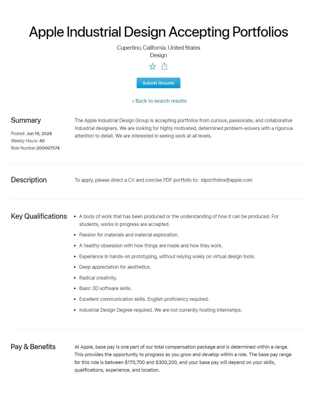 瞅一眼苹果百万年薪工业设计岗