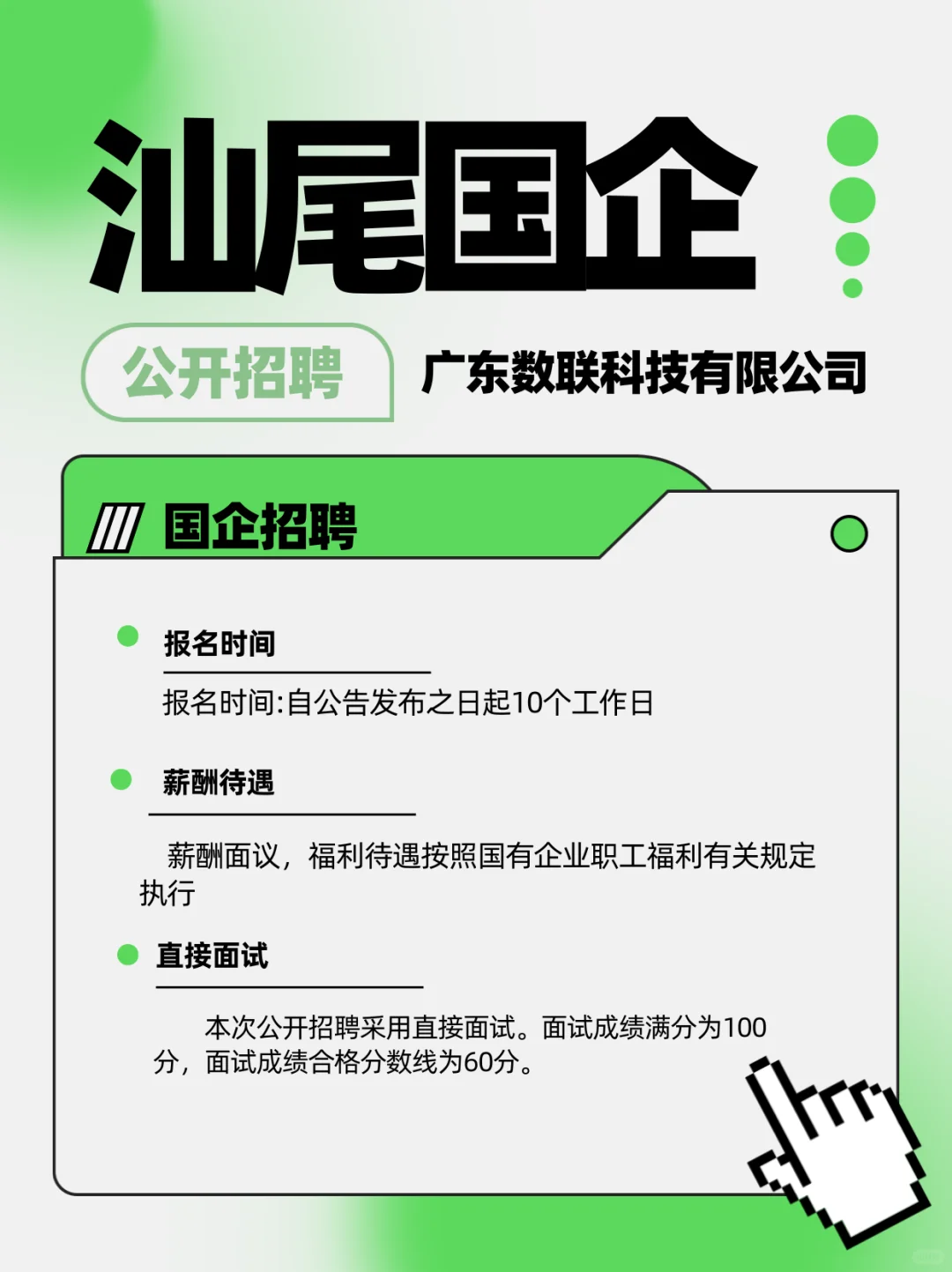 汕尾国企招聘！直接面试！2024年广东数联科
