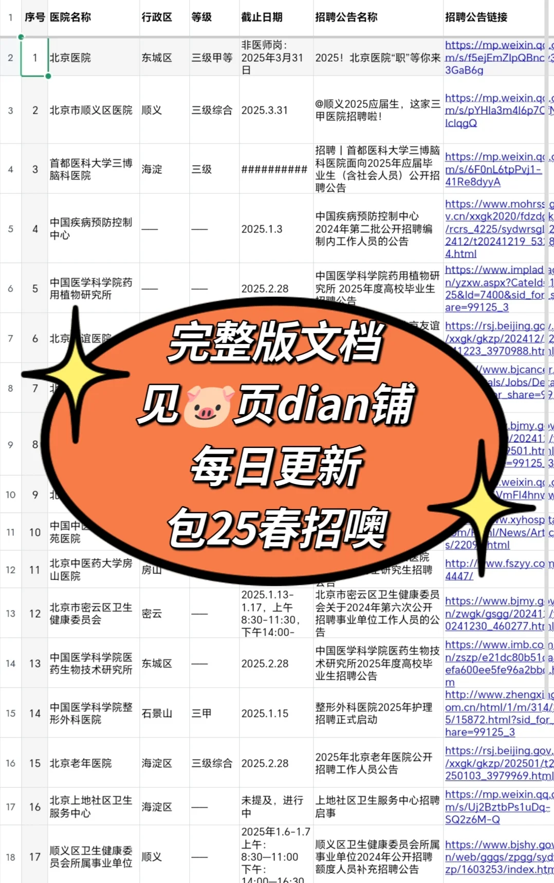 北京正在进行招聘的30家医院-持续更新中
