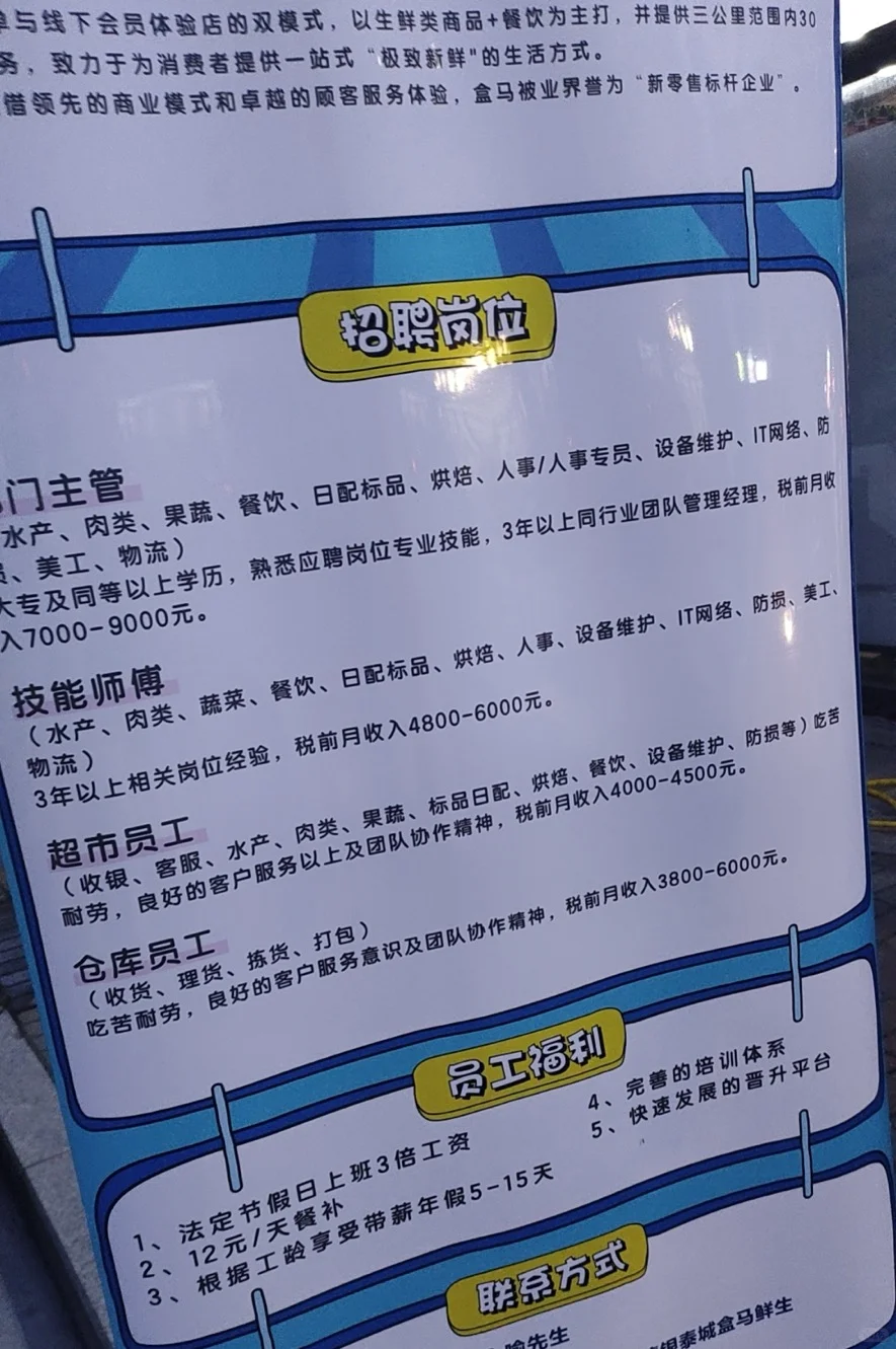 盒马招聘！！！