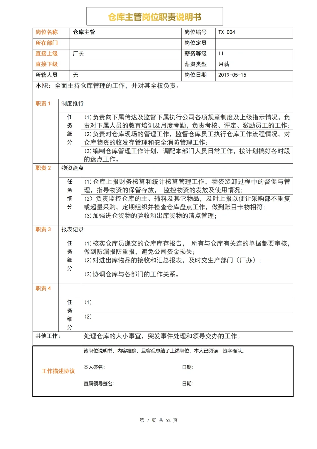 一张表格看懂公司各人员岗位职责说明书