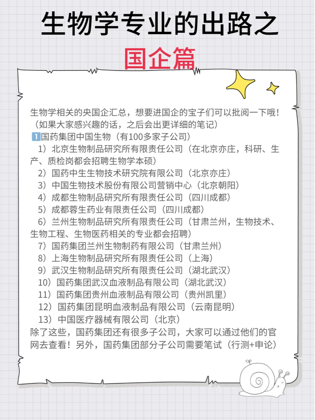 速看，生物学可选择的央国企！