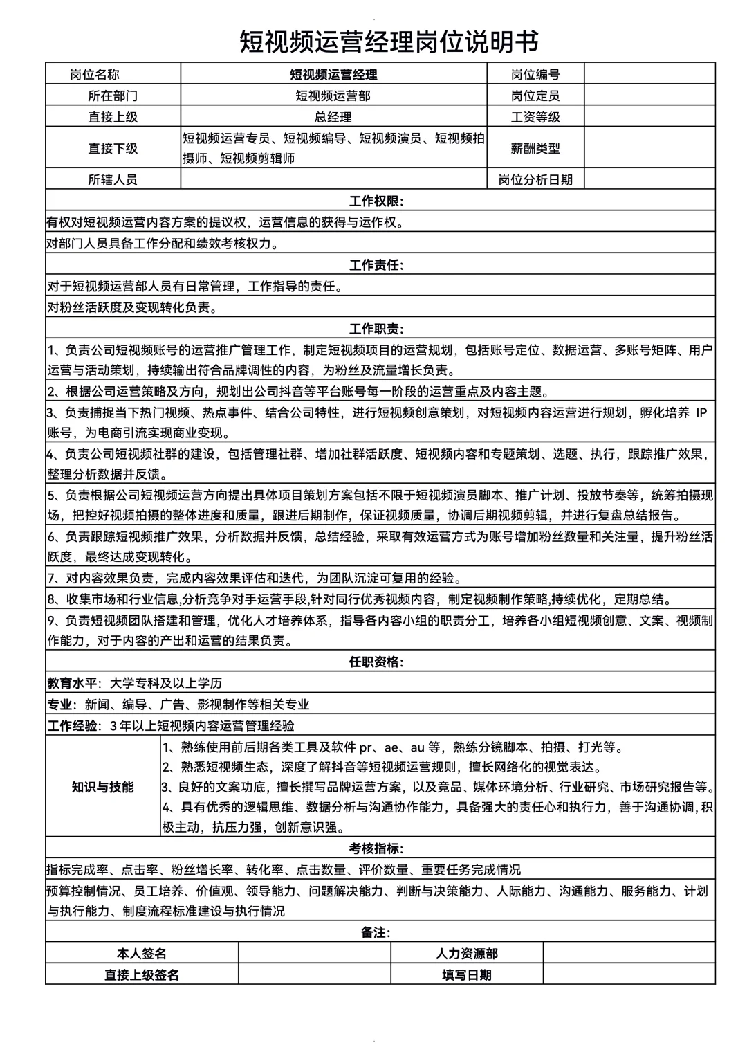 新媒体运营岗位说明书