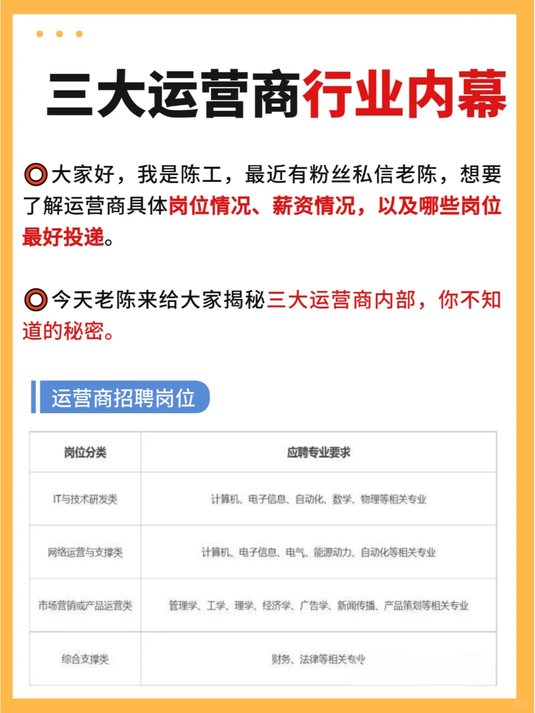 通信想进三大商，这几个岗位投了就能找到！