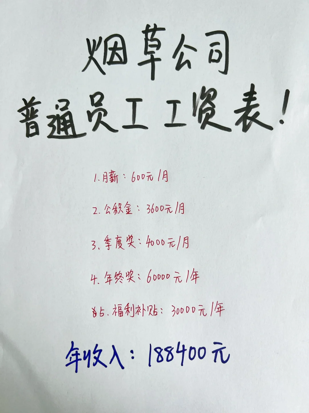 朋友刚去烟草上班的工资，我真是羡慕了！