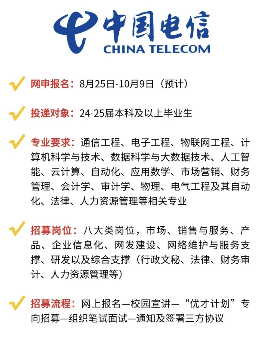 📢毕业不迷茫，中国电信等你来！应往届生均可