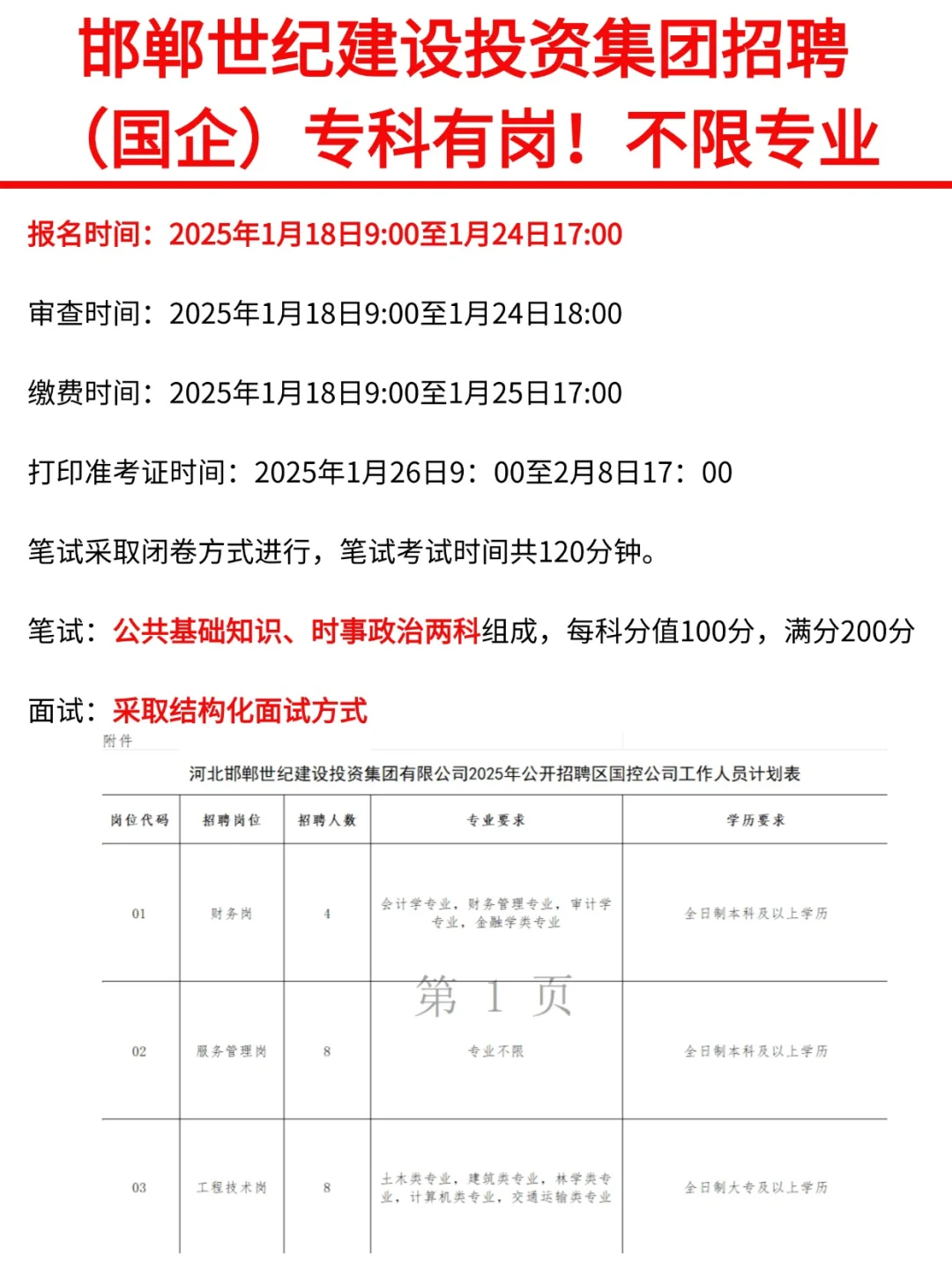 邯郸国企招聘💥专科🉑报🔥不限专业