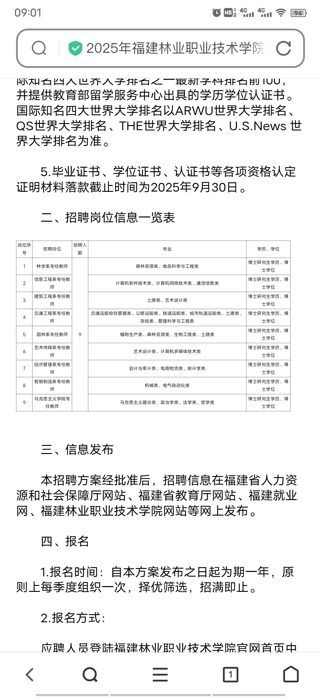 福建林业职业技术学院招聘