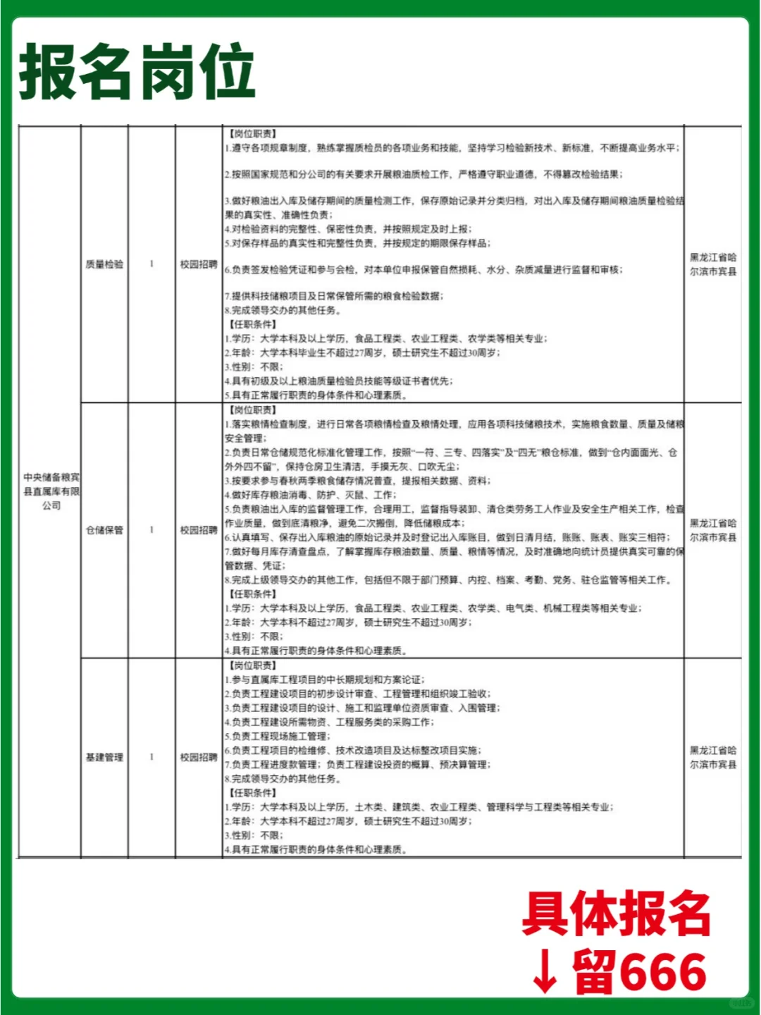 中储粮黑龙江分公司25年度招聘