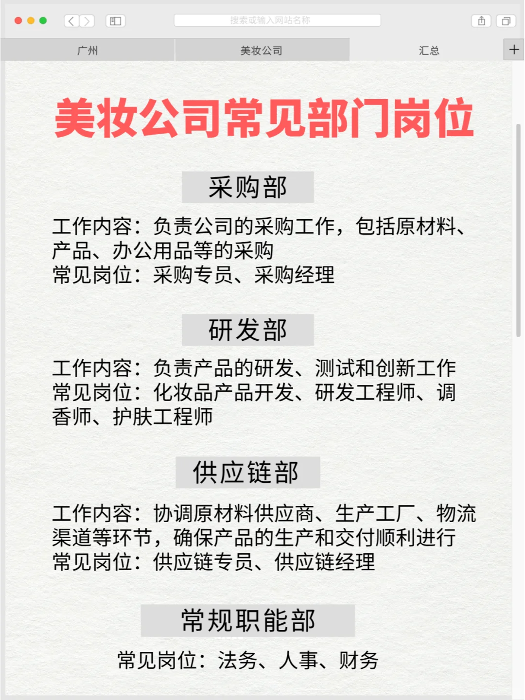 两张图告诉你美妆公司常见部门和岗位