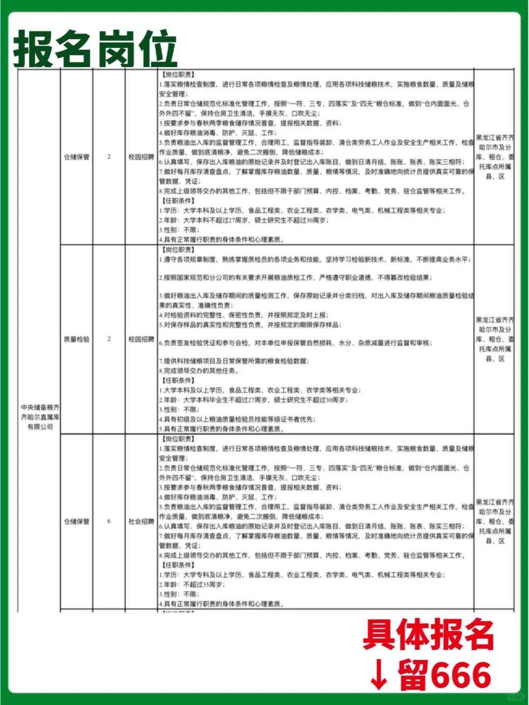 中储粮黑龙江分公司25年度招聘