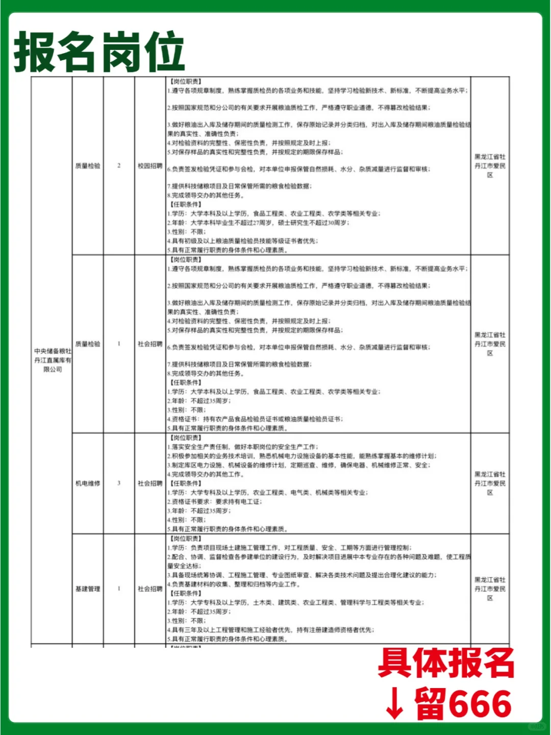 中储粮黑龙江分公司25年度招聘