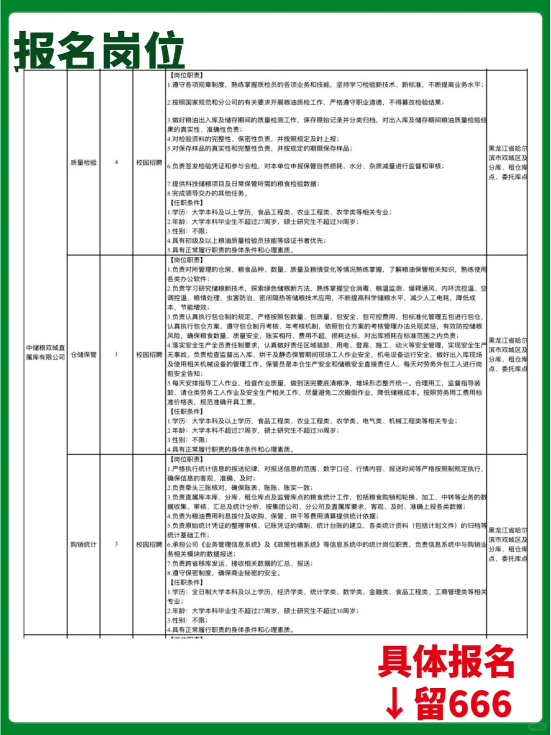 中储粮黑龙江分公司25年度招聘