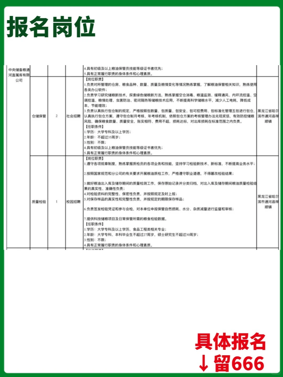 中储粮黑龙江分公司25年度招聘