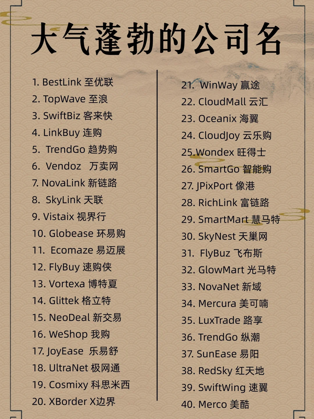 ✅高级新颖独特大气公司名||今天分享的是非